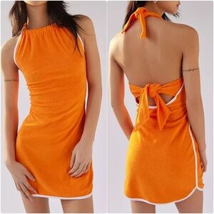 URBAN OUTFITTERS Orange Terrycloth Halter Mini Dress - NEW